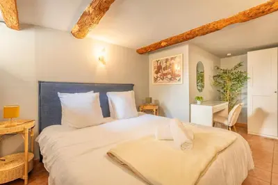 a bedroom with a large white bed with white pillows at Le Petit Saint Esprit, centre, calme, lumineux in Aix-en-Provence