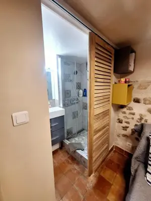 a bathroom with a shower and a sink at Le Cocon d'Emy in Aix-en-Provence