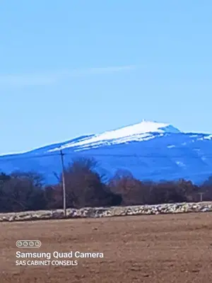 a snow covered mountain in the distance with a field at Villa Sérénité Jardin et Calme in Revest-du-Bion
