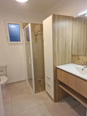 a bathroom with a sink and a shower and a toilet at Casa LoVaPi Cozy recent 2-bedroom house, garden, private parking in Salon-de-Provence
