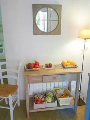 a table with three plates of fruit on it at Provençal House With Pool Near Roussillon in Roussillon