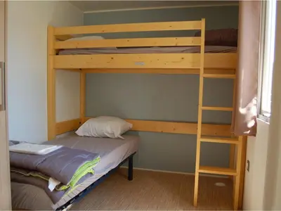 a bunk bed with a ladder next to a bunk bedouble at Mobil Home PMR avec Terrasse à Cavaillon - API-1-52-1378 in Cavaillon