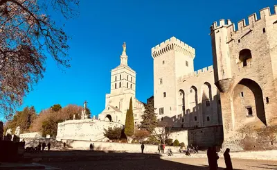 a large castle with a tower and a church at Villa Lésina Bed & Breakfast in Apt