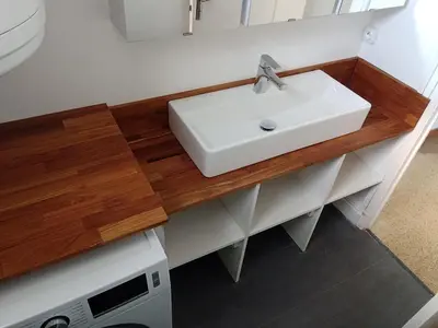 a bathroom counter with a sink and a microwave at Colocation 3 chambres - Prix pour 1 chambre - Proche centre-ville historique à pied in Aix-en-Provence