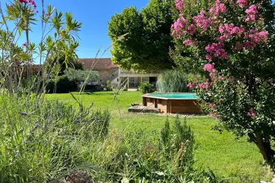 a ping pong table in the middle of a yard at 