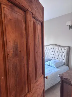 a bedroom with a bed and a dresser and a mirror at Lou Cabanon in LʼIsle-sur-la-Sorgue