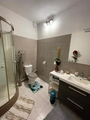 a bathroom with a toilet and a sink and a shower at Le Mas de la Butte Blanche in Orgon