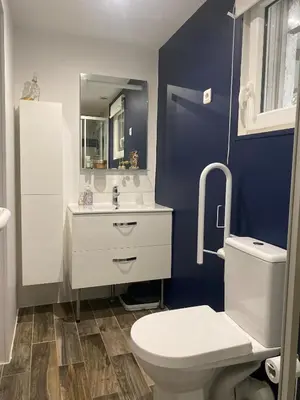 a bathroom with a white toilet and a sink at Ideal festival d'Avignon in Monteux