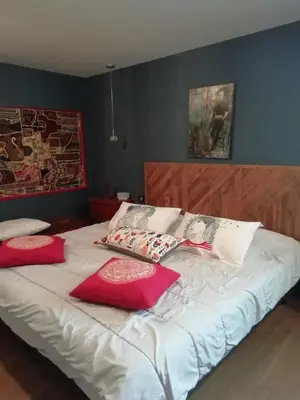 a bed with two pillows on top of it at Maison individuelle in Morières-lès-Avignon