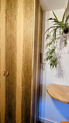 a room with a door with a potted plant on the wall at Duplex Aix Sunset Coeur centre historique in Aix-en-Provence