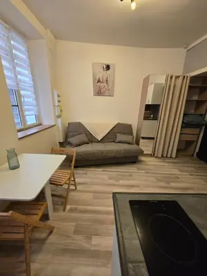 a living room with a couch and a table at Studio Vacances super équipé in Carpentras