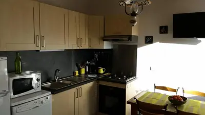 a small kitchen with a sink and a microwave at Duplex En Provence in Vedène