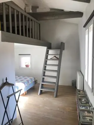 a bedroom with a bunk bed and a ladder at Longo Mai in Apt