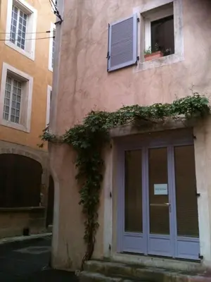 a building with a door with a window and a plant at Longo Mai in Apt