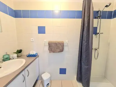 a bathroom with a sink and a shower at Bar des Amis in Villars