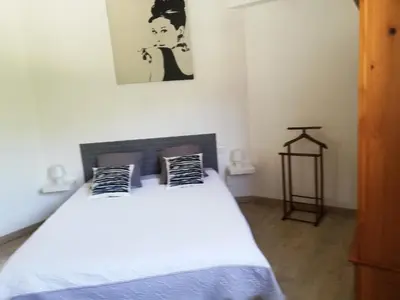 a bedroom with a large white bed with two pillows at Mas Saint Louis in Saignon