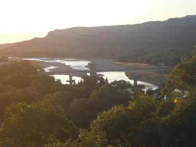an aerial view of a river with a bridge at Appartement Le Romarin in Mallemort