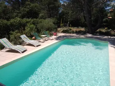 a swimming pool with two chairs and a swimming pool at Les chambres d'Adeline - B&B in Murs