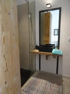 a bathroom with a sink and a mirror at Le Nid de la Huppe in Noves