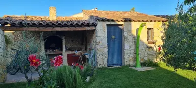 a house with a roof with a mountain in the background at Petit gite de Provence in Mazan