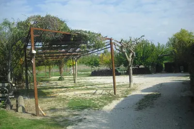a wooden structure with a tree in a field at Lou mas li Pitchoun 
