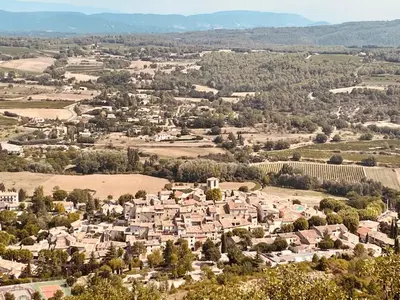 an aerial view of a small town with houses at Le 47 - Rentals in South of France in Beaumont-de-Pertuis