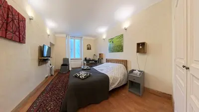 a bedroom with a bed and a television in it at Le 47 - Rentals in South of France in Beaumont-de-Pertuis