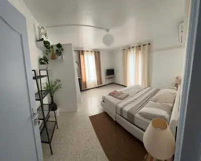 a bedroom with a large bed in a room at Ogooué appartement entier Lumineux 94m2 in Carpentras