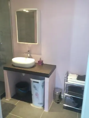 a bathroom with a sink and a mirror at Au bon logis Luberon 50m2 in Cheval-Blanc