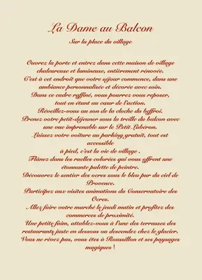 a letter written in red handwriting on a white paper at La Dame Au Balcon in Roussillon