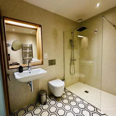 a bathroom with a toilet and a sink and a shower at Mas des Olives in Bédoin