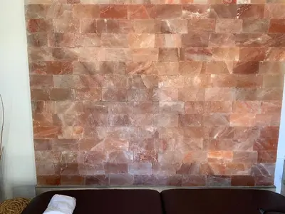 a brick wall with a couch in front of it at Mas au Cœur de La Provence & SPA in Saint-Cannat
