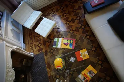 an overhead view of a living room with a lego table at Hôtel Particulier Le 28 - Spa & Art Luxury Design in Aix-en-Provence