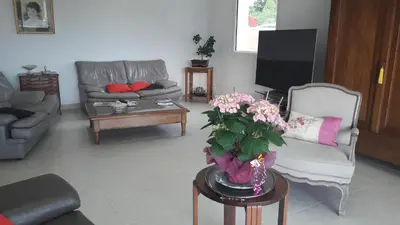 a living room with a vase of flowers on a table at Villa Eglantine in Caumont-sur-Durance