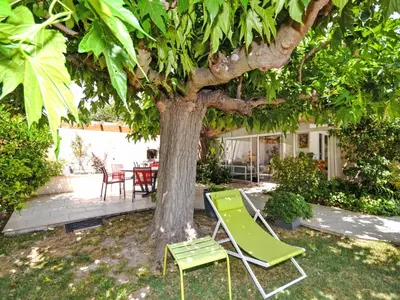 a couple of chairs and a table under a tree at Villa Les Angevines by Interhome in Morières-lès-Avignon