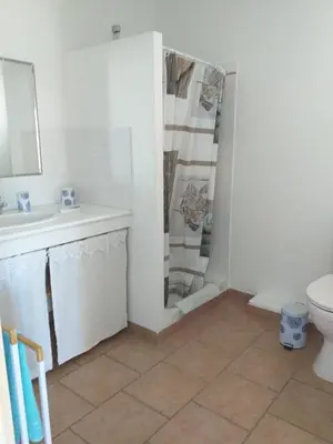 a bathroom with a shower and a sink and a toilet at Cante Grillet - 295 Chemin des Contards - 84480 Lacoste in Lacoste