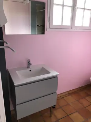 a bathroom with a sink and a mirror at Le clos des vergers in LʼIsle-sur-la-Sorgue