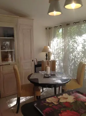 a kitchen with a sink and a counter top at Les Colombes in Lagnes