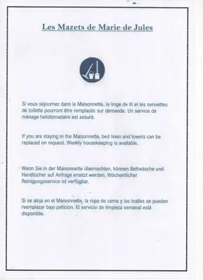 a page of a document with the la maison margielle die titles at Les Mazets de Marie de Jules in Eyragues