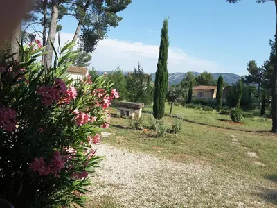 a garden with a bench and some flowers at Mas Clair de Lune in Saint-Rémy-de-Provence