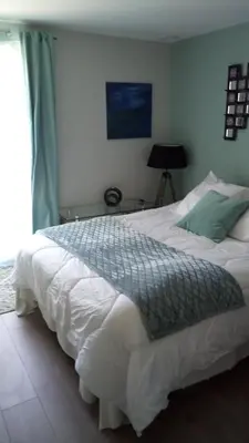 a bedroom with a large white bed and a window at Brig'Gîte in LʼIsle-sur-la-Sorgue