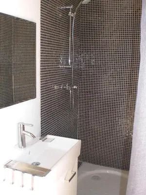 a bathroom with a sink and a shower with a glass door at Château de Peyrolles in Apt