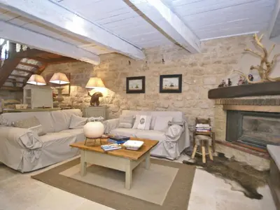a living room with a couch and a fireplace at Provence Charm with Pool in Viens