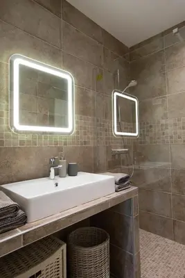 a bathroom with a sink and a mirror at Le Champ des Oliviers in Oppède
