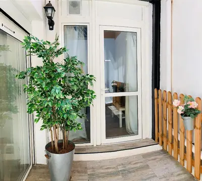a plant in a pot next to a door at Cassis Studio in Aix-en-Provence