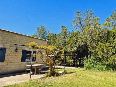 a garden with a bench and a swing at Mas du Rollier Chambres d'hôtes in Eygalières