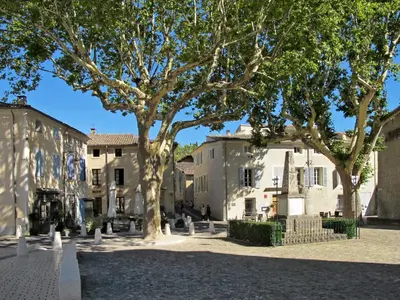 a group of trees in a courtyard with buildings at Holiday Home L'Oliveraie by Interhome in Saint-Didier