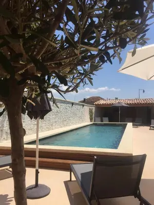 a swimming pool in a villa with a tree at chez nico in Bédoin