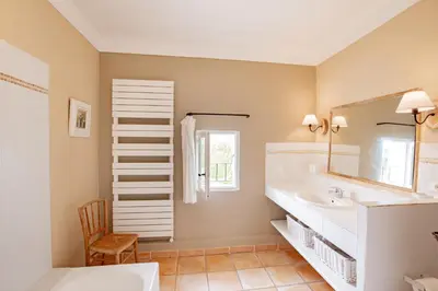 a bathroom with a white sink and a mirror at Mas de Canfier in Robion en Luberon