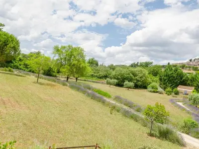 a grassy field with trees and a road at Holiday Home Les Cotes by Interhome in Saint-Martin-de-Castillon